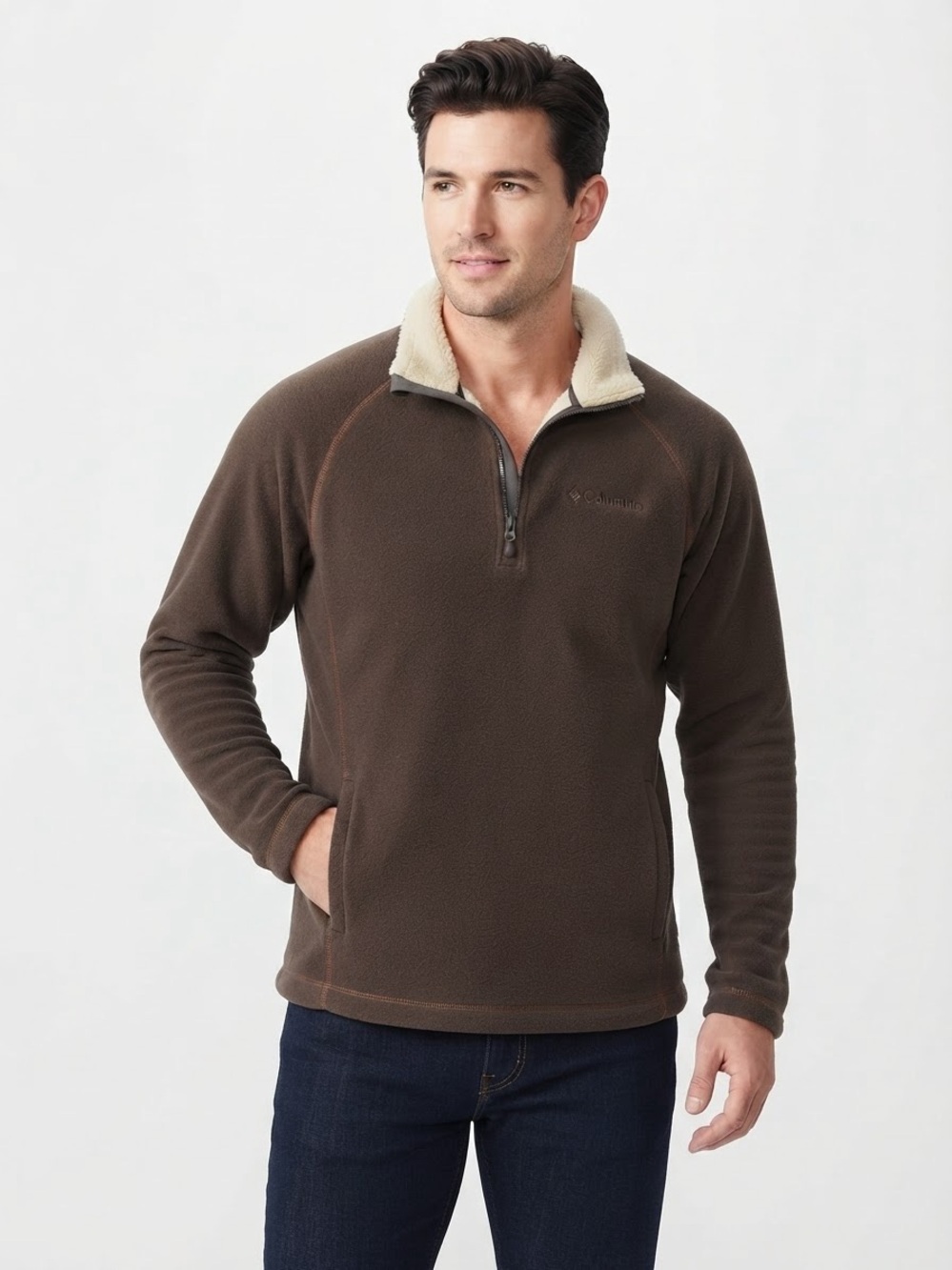 Columbia Men’s Brown Sherpa-Lined Half-Zip Fleece Pullover